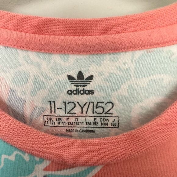 Adidas Girls Kids 11/12 Floral Striped Mini Dress - Picture 2 of 4